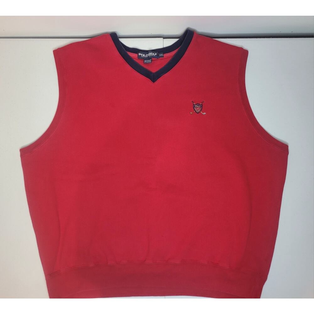 Vintage Polo Golf Ralph Lauren Red Sweater Vest Men's XXL Crest Logo Peppy